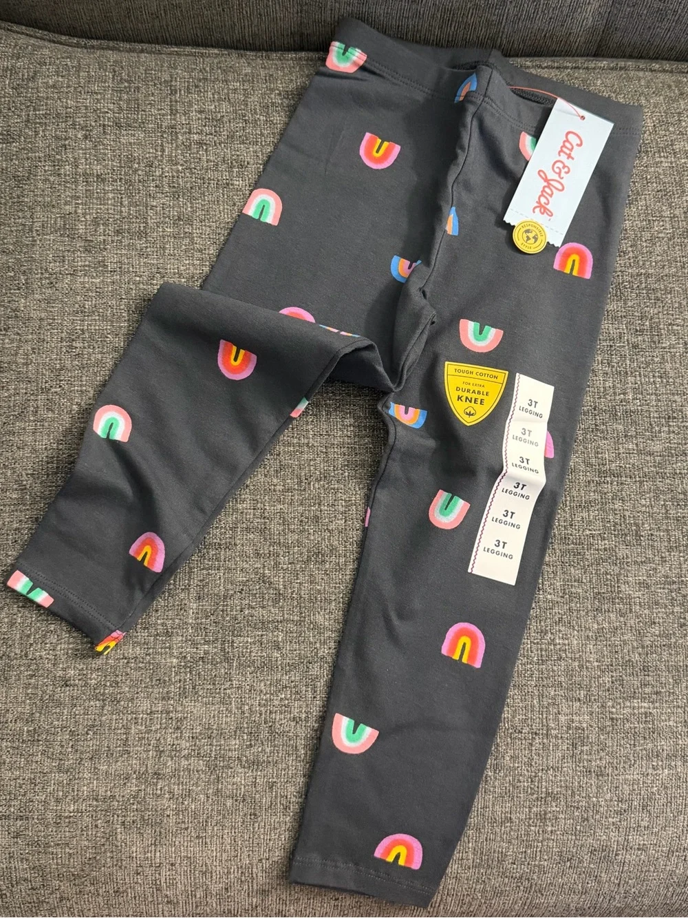 Cat & Jack Dark Gray Leggings with Multicolor Rainbow Print